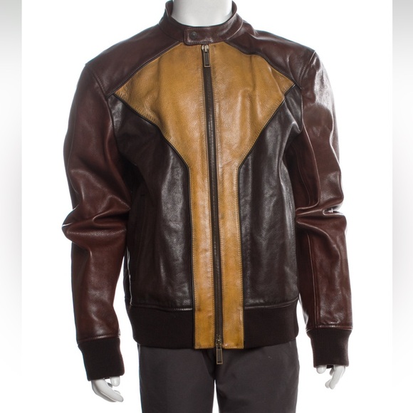 Dsquared2 Colorblock Leather Moto Jacket - Picture 1 of 5